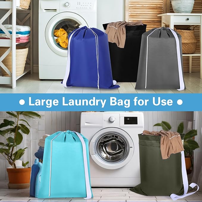 10 Pcs Nylon Extra Large Laundry Bag with Strap Travel Laundry Bags with Drawstring Closure Portable Cloth Bag for College Dorm Apartment Dwellers(Dark Color,28 x 40 Inch)