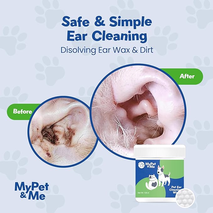 My Pet & Me Dog & Cat Ear Cleaning Wipes – 120 Ct | Gentle, Non-Irritating Formula for Routine Ear Care | Soft, Natural Pet Ear Cleaner Wipes