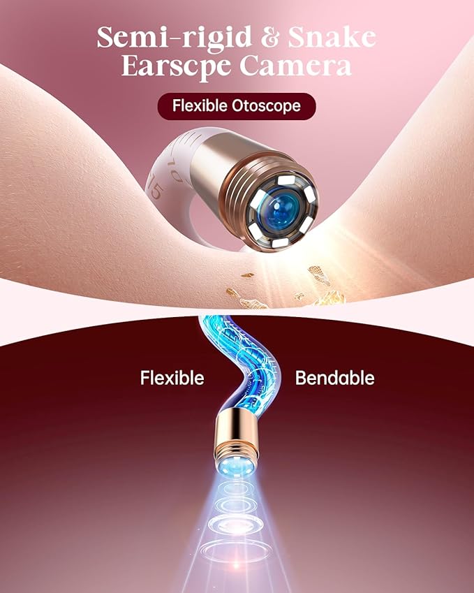 Ear Wax Removal Tool Camera, Ear Cleaning Kit with Flexible Visual Ear Camera Otoscope, Portable Wireless Painless Ear Cleaner with Earwax Remover Tweezers for Adults Kids Pets(Pink)