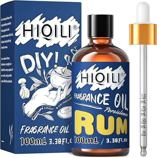 HIQILI Rum Essential Oil - Sweet Mellow Fragrance Oil for Diffuser, Candle Soap Perfume Lotion Making, 3.38 Fl Oz