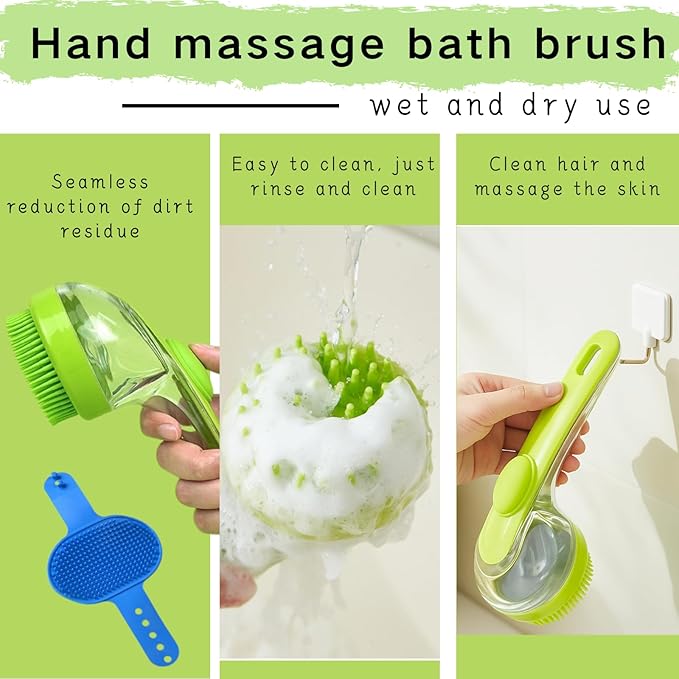 2PCS Pet Soft Silicone Bath Brush,Dog Scrubber, Dog Beauty Massage Brush with Soap Dispenser,with Adjustable Handle