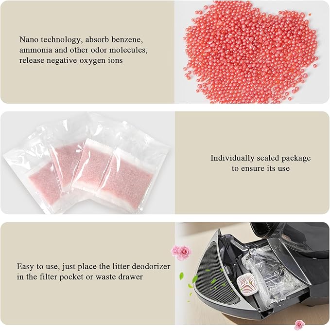 14 Pack Cat Litter Box Odor Eliminator Refills - Compatible with Whisker OdorTrap Pods, Fits Litter Robot 4 Filter Pockets & Litter Robot 3 Waste Drawers