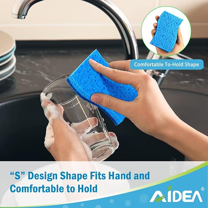 AIDEA Non-Scratch Scrub Sponge, 48Count, Sponges for Dishes, Sponges Kitchen, Cleaning Sponge, Cleans Fast Without Scratching, Stands Up to Stuck-on Grime, Cleaning Power for Everyday Jobs