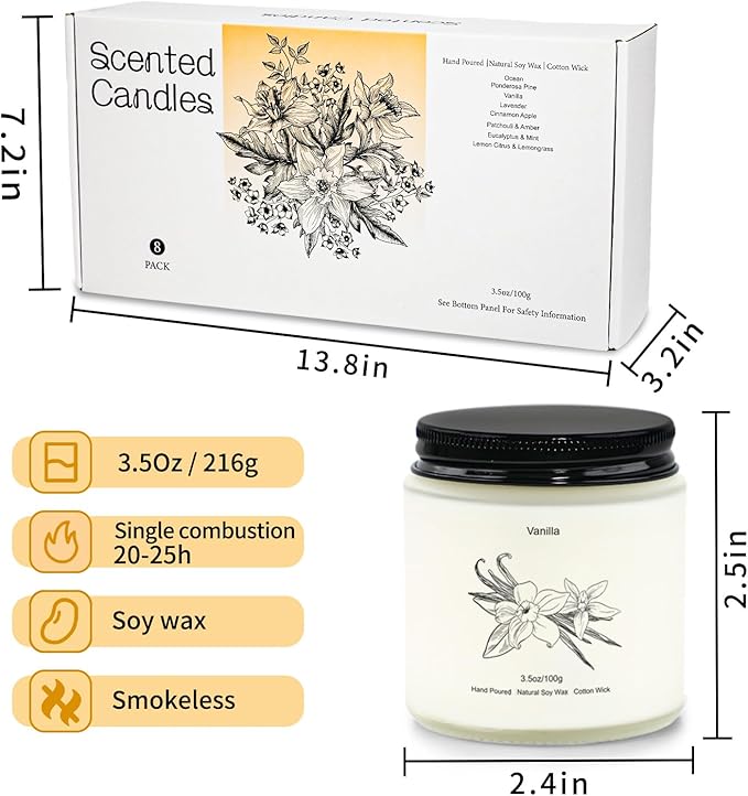Candles for Home Scented, Gifts for Women, 8 Pack Aromatherapy Candle Set for Women, Natural Soy Wax Jar Candles Set, Candle Gifts for Mother's Day, Birthday, Valentine's Day