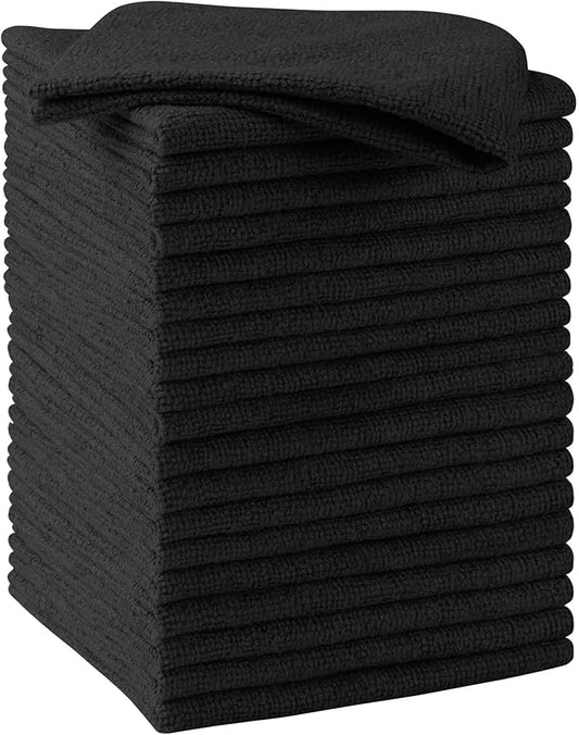 HOMEXCEL Black Microfiber Cleaning Cloths 20 Pack, Highly Absorbent, Lint & Scratch-Free Cleaning Rags for House Kitchen, Microfiber Towels for Car 11.5 x 11.5 inch
