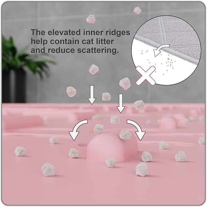 OHMO Cat Litter Mat Trapping Mat Premium Silicone 37.5x25.2，Pink, Waterproof and BPA Free Kitty Litter Box Mat, Easy to Clean and Keeps The Floor Tidy