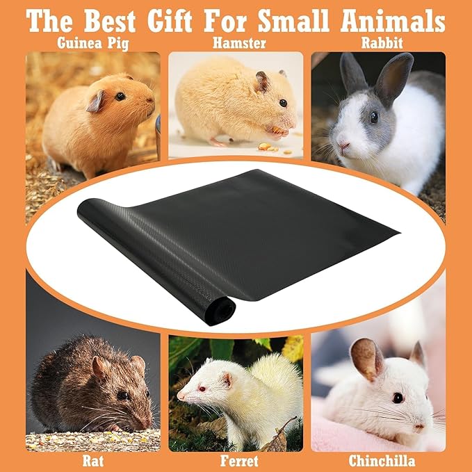 Hamiledyi Guinea Pig Cage Liner Reusable Guinea Pig Bedding Easily Cut to Suit Cage Washable and Anti Slip Guinea Pig Pee Pads for Small Animal Hamster Rat Rabbit Chinchillas (24" x 118" Black)