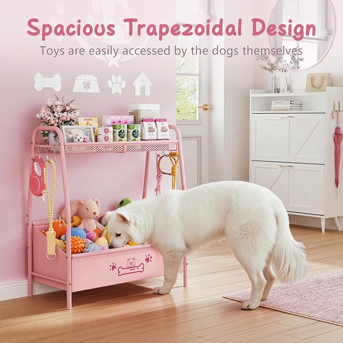 Large Dog Toy Basket (23.6"x11.2"x9.7"), Girl Dogs Toy Bin with Storage Organizer, Trapezoid Pink Toy Box for Dog Stuff Accessories, Pet Toy Storage Holder Chest for Cat Dogs Essential Supplies