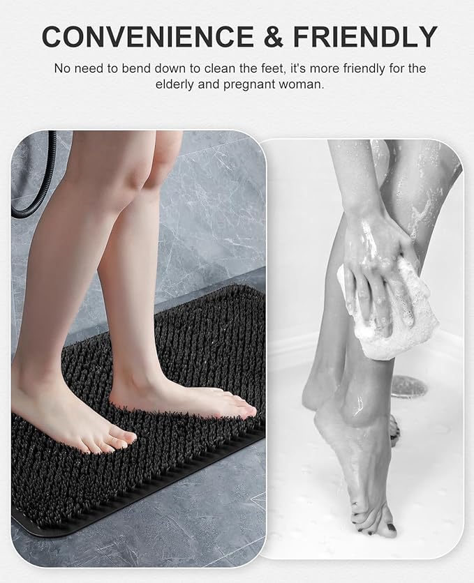 OTHWAY Non Slip Grassy Bathtub Mat : 25.6X13.4 inches Sturdy But Soft Bath Mat_Quick Drain Shower Floor Mat with Soft Bristles for Scrubbing Feet (Black)