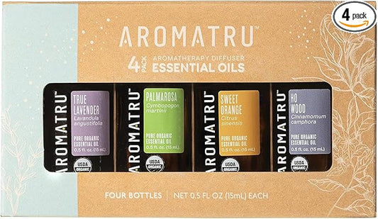 Comfort Essential Oil Kit – True Lavender, Palmarosa, Sweet Orange, and Ho Wood – Organic & Wildcrafted – ISO Certified – No Synthetic Fillers – Ethically Sourced