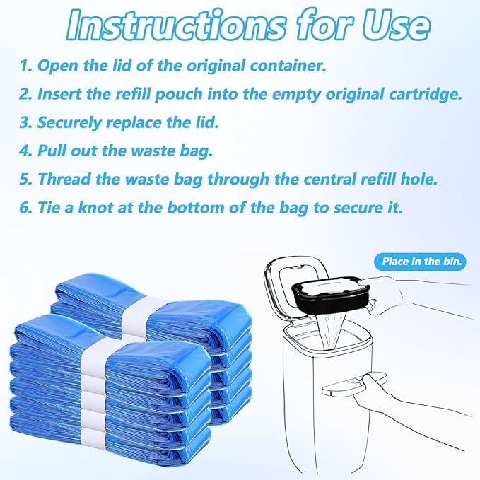 10 Pack Cat Litter Refill Bags Cat Litter Bag 100% Enhanced Odor Control Generic Litters Refills Compatible with Standard, Plus, XL Pail