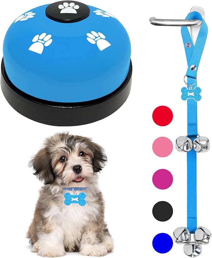 2 Pack Dog Bells, Puppy Potty Training Bell Dog Doorbell Potty Train Dog Bell for Potty Training Door Bells for Dogs to Ring to Go Outside Jingle Bells for Door Knob (Light Blue)