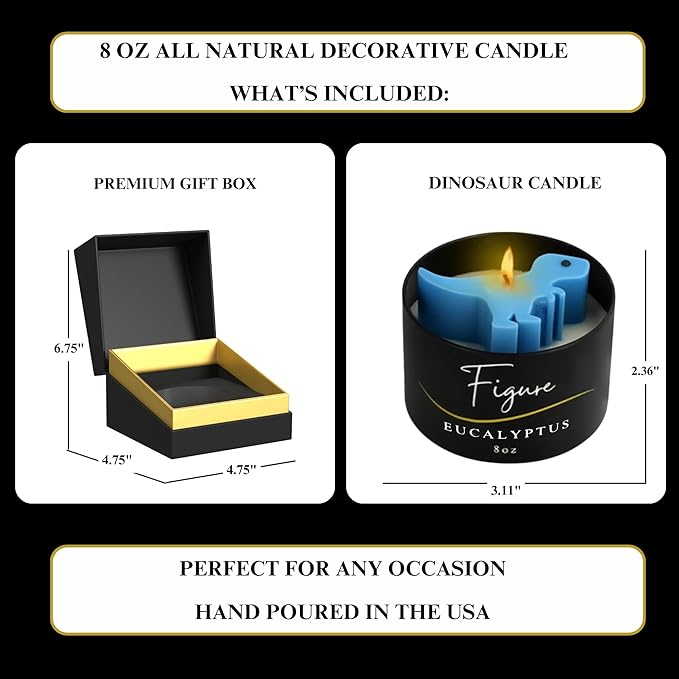 Blue Dinosaur Candle – Handcrafted Soy & Beeswax Blend with Eucalyptus Essential Oil | Refreshing Candle for Kids & New Moms | Calming Aroma, Cute Dino Gift, Clean Burn, Made in USA