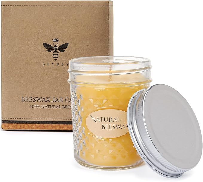 DEYBBY 5oz Beeswax Jar Candle - Natural Beeswax Gift,30 Hrs Burn - Handpour Candle for Dinner Home Spa Decor