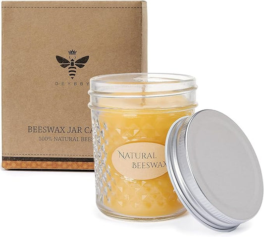 DEYBBY 5oz Beeswax Jar Candle - Natural Beeswax Gift,30 Hrs Burn - Handpour Candle for Dinner Home Spa Decor