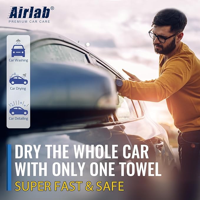 Airlab Microfiber Towels for Cars Wash Drying Extra Large Super Absorbent Cleaning Cloth Auto Detailing Ultra Soft, Lint-Free, Streak-Free, 35 x 24 Inch, Pack of 1, Grey-Yellow, 600 GSM