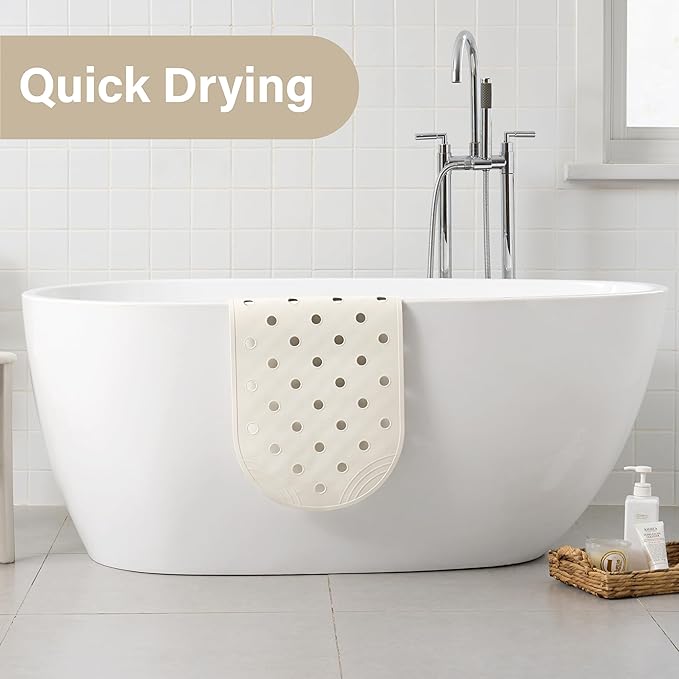 Rubber Bathtub Mat Shower Mat Non-Slip, 39x16 Inch, Bath Tub Floor Mat with Suction Cups and Drainage Holes, Ivory White