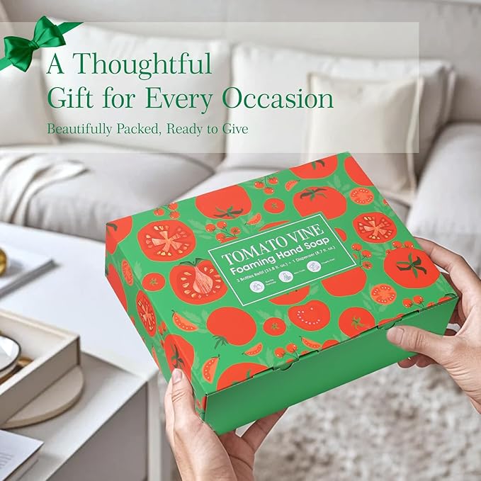 ROMIIE ZOI Foaming Hand Soap Refill Gift Set – Tomato Vine Scent – 3 Pack (33.8 Fl Oz Each) with Refillable Dispenser, Chemical-Free & Moisturizing Formula – Bulk Refills Setfor Bathroom & Kitchen