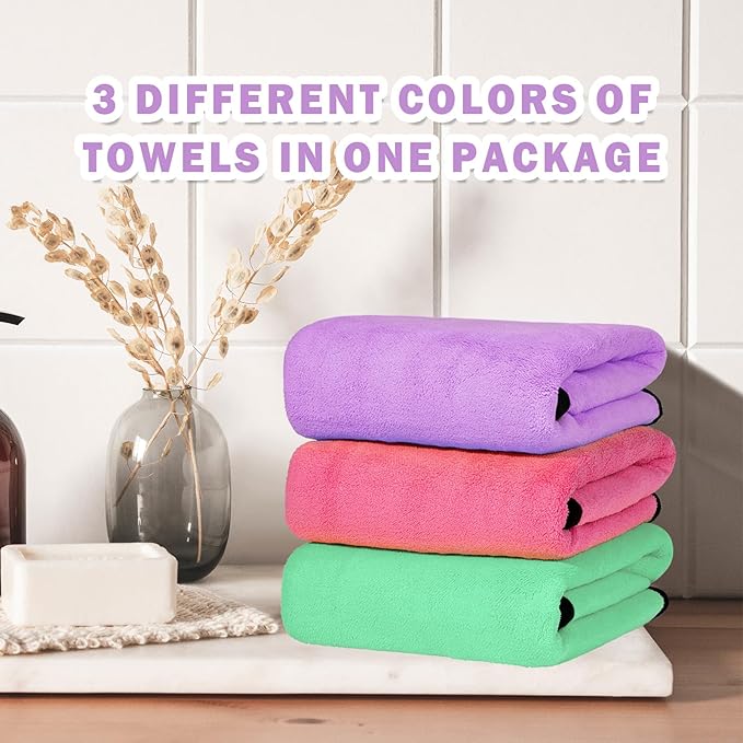 MICOOYO 3PCS Dog Towels for Drying, Super Absorbent Pet Grooming Towels, Quick Drying Dog Bath Towels for Puppy Cats (Violet, Pink, Green, S)