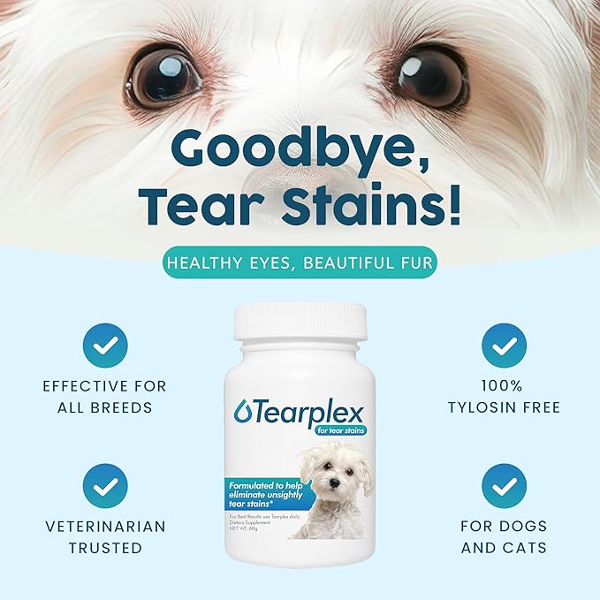 Tear Stain Remover for Dogs and Cats | Natural Supplement Suitable for All Breed Types | Pet Tear Stain Remover Powder | Made with Natural Ingredients | Beef Flavored - 6 Pack