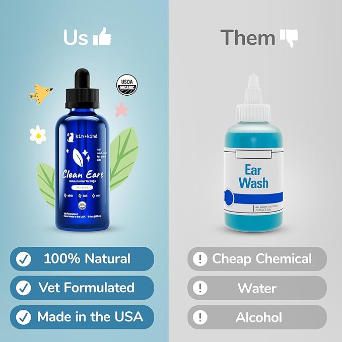 kin+kind Dog Ear Cleaner Solution – Organic Dog Ear Wash & Easy-to-Use Ear Drops for Dogs – Cleans Wax, Dirt & Odor – Gentle Ear Cleaning w/Witch Hazel, Aloe Vera & Tea Tree Oil – Made in USA 4 fl oz