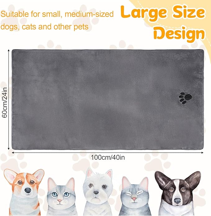 Dog Towels for Drying Dogs Large, Absorbent Microfiber Dogs Bath Towel, 40 x 24 Inch Soft Pet Grooming Towel, Dog Shower & Bath Supplies(Grey)