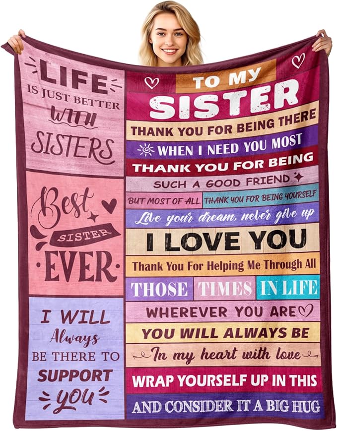 Sister Birthday Gifts - Sisters Gifts from Sister Adult - Sisters Blankets Gift for Women - Best Sister’s Ever Gift for Christmas Mothers Day & Valentines Day - to My Sister's Blanket 60"x80"
