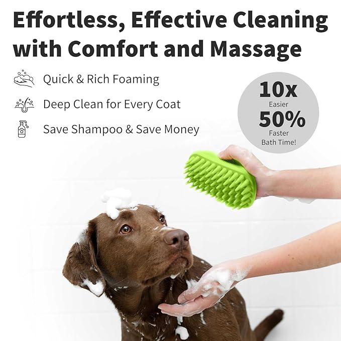 Bath Brushes for Pet Grooming & Massage,Rubber Scrubbing Brush for Dogs,Pet Silicone Shampoo Brush,Ideal for Long & Short Haired Dogs and Cats, Essential Puppy Accessory,Green
