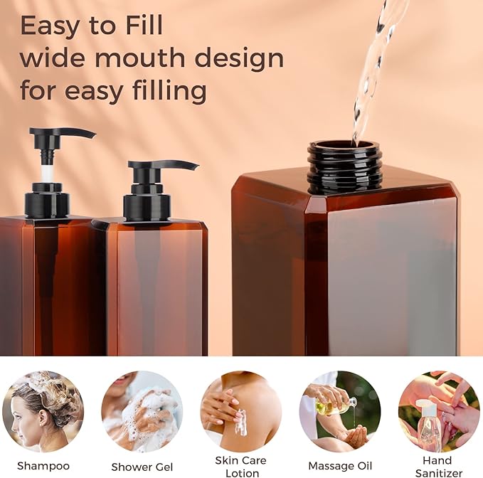 Suream Large Pump Bottles for Shampoo and Conditioner, 3Packs 33.8oz Empty Cosmetic Dispenser with 4PCS Lables, Refillable Shower Press Dispensers for Bathroom, Bedroom, Washroom, Hotel