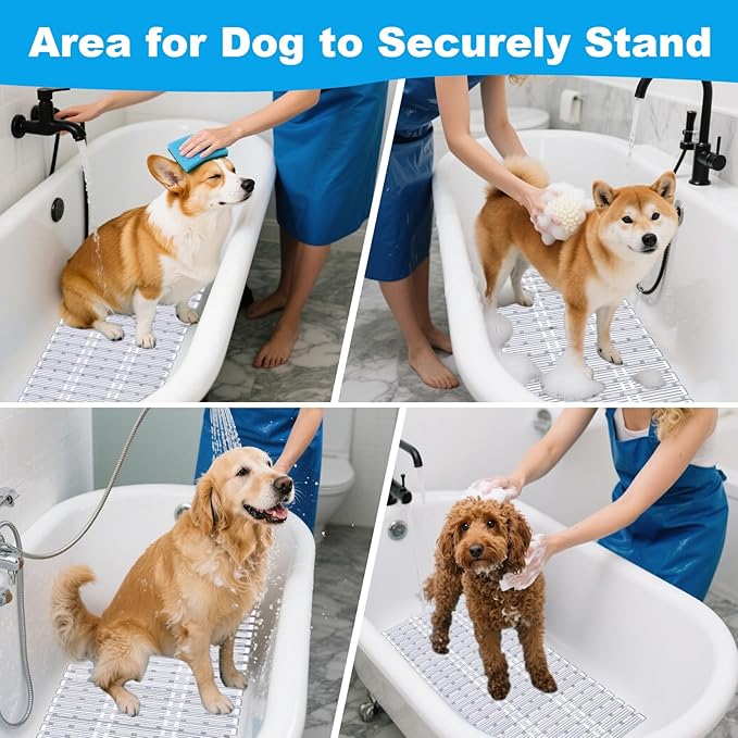 Dog Bath Mat for Pet Shower in Tub - Extra Long 35.43 x 15.74 Inch,DIY Puppy Washing Mat for Bathtub for Dog Grooming,Fast Dry Dog Shower Attachment Mat Senior Friendly Dog Bath Supplies