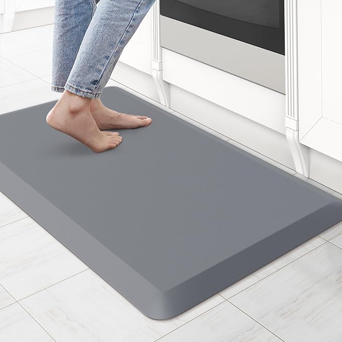 KitchenClouds Kitchen Mat Cushioned Anti Fatigue Kitchen Rug Non Slip Standing Mat Comfort Floor Mats for Sink Office (17.3"x 28"-0.8inch, Grey)