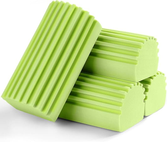 4-Pack Damp Clean Duster Sponge, Sponge Cleaning Brush, Duster for Cleaning Blinds, Glass, Baseboards, Vents, Railings, Mirrors, Window Track Grooves and Faucets Green Non-Scratch Sponges