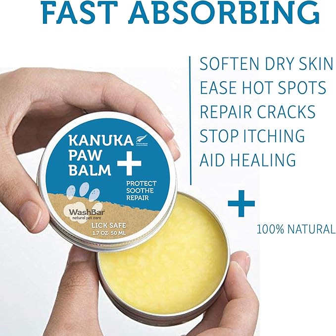 WashBar Dog Paw Balm for Cracked Paws | Natural Lick-Safe Paw Soother for Dog Paws, Nose and Skin | 1.7 oz Tin, Dog Paw Cream to Moisturize, Protect and Repair from Foot to Snout