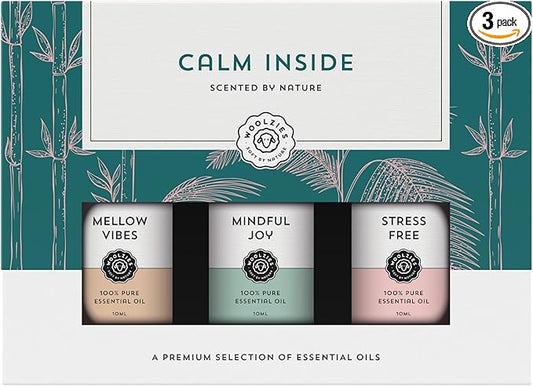 Calm Inside Essential Oil Set | Natural Therapeutic Grade Aromatherapy for Diffuser, Humidifier, Massage | Mindful Joy, Stress Free, Mellow Vibes Essential Oil Blends | 10 ML