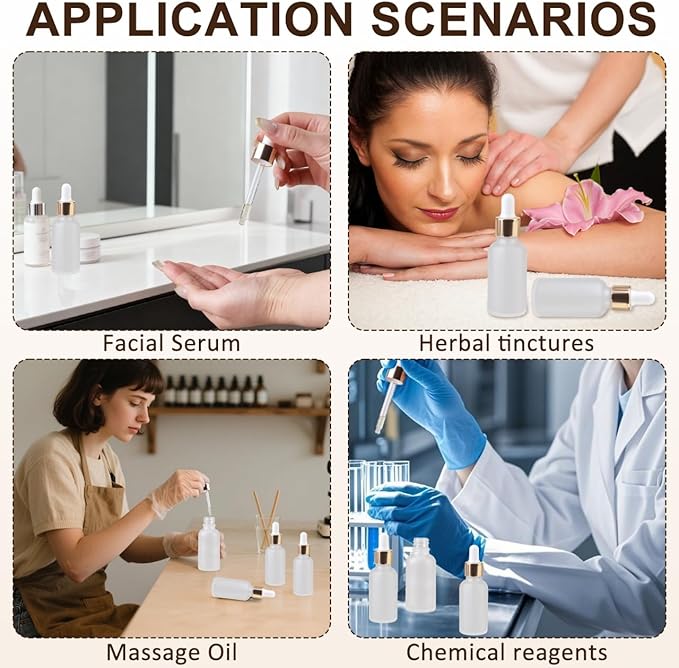 1 oz Glass Dropper Bottles for Essential Oils，12Pack Clear Frosted Glass Bottles with Glass Eye Dropper Leak Proof Travel Dispenser Bottle for,tincture, Chemistry Lab Chemicals Empty