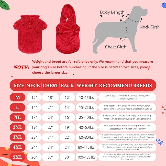 4XL Dog Sweaters for Large Dogs,Dog Hoodie,Warm Fuzzy Fleece Sweatshirt with Hood & Pocket,Leash Hole,Cozy Cold Weather Pet Clothes Sweater Hoodie for Large Dogs(Red,4XL)