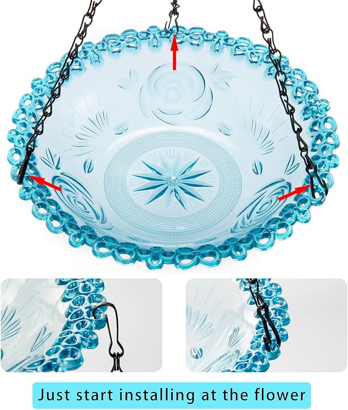 2 Pack Hanging Bird Baths, Hanging Bird Feeders for Outdoors, Bird Water Bowl for Garden Yard Decor(Plastic, Blue Color)