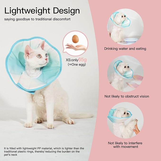 Touchdog Soft Recovery Cone Collar for Cats - Adjustable Elizabethan Collar with Waterproof PU Coating, Lightweight Design, 24.5cm/9.6in Wide Barrier, Foldable & Comfortable (Blue Gradient Color, S)