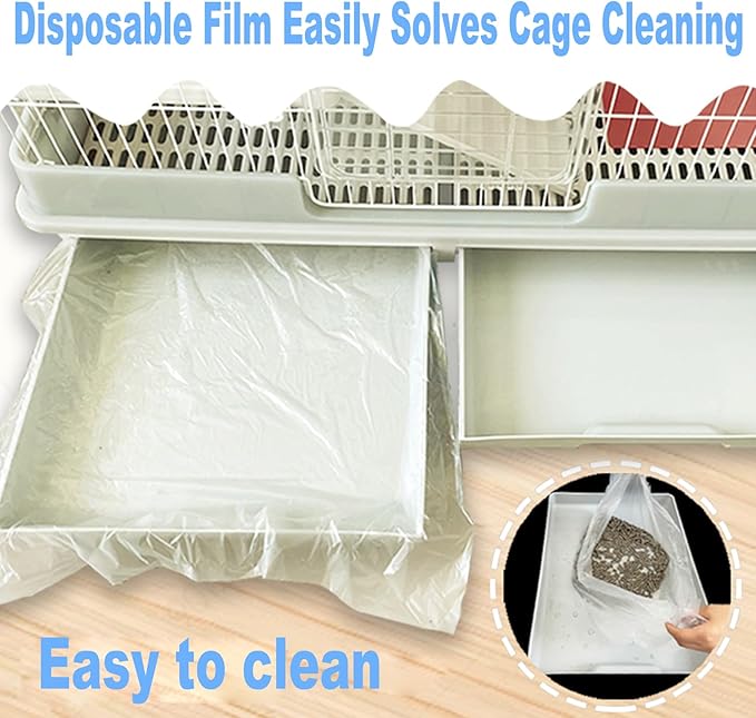 100 Pcs Disposable Rabbit Cage Liner, 35'' X 27'' Large Bunny Cage Tray Liners Clear Plastic Guinea Pig Toilet Film for Bunnies Ferrets Chinchillas Birds Small Animal - Leak Proof & No Mess
