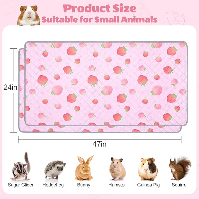 2 Pack Guinea Pig Bedding, Washable Guinea Pig Cage Liner Reusable Guinea Pig Mat Waterproof Guinea Pig Bedding for Cage, Super Absorbant Guinea Pig Pee Pads for Small Animals Hamster Rabbit Squirrel