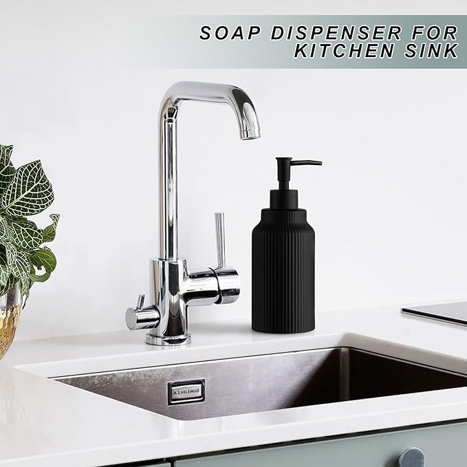 Modern Ceramic Soap Dispenser for Bathroom，14oz Ceramic Soft Touch Hand Lotion Dispenser with Pump，Liquid soap Dispenser for Kitchen Rubber Paint (Black)