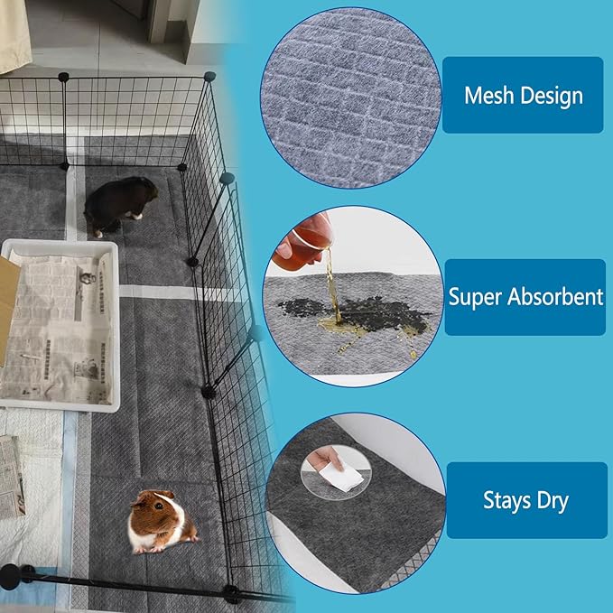 Guinea Pig Pee Pads, Disposable Rabbit Cage Liners, Charcoal Odor Controlling Absorbent Waterproof Pee Pads for Hamster, Bunny, Ferret, Chinchilla and Other Small Animals (24" x 18", 60 PCS)
