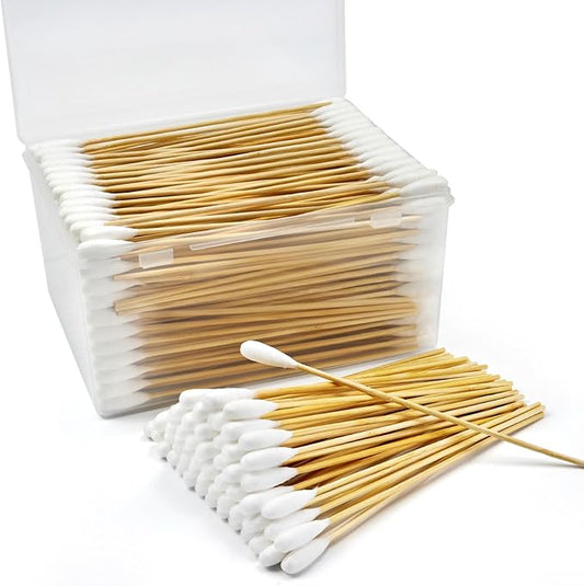 300 PCS Large Cotton Swabs in Storage Box - 6 inch Big Dog Ear Cleaning Swabs with Bamboo Handle - Extra Large Soft and Thick Cotton Buds Specially Designed for Pet Care
