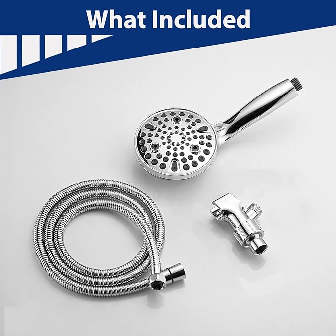High Pressure 10 Setting Handheld Shower Head, 5" Detachable Showerhead Spray Built-in Power Wash to Clean Tub, Tile & Pets, 79" Extra Long Stainless Steel Hose, Adjustable Bracket - Chrome