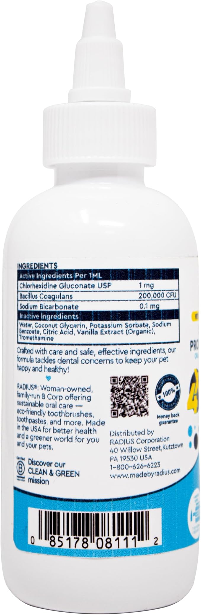 RADIUS OralPro+ Pet Probiotic Dental Water Additive (Enzymatic), Concentrate, 4 OZ