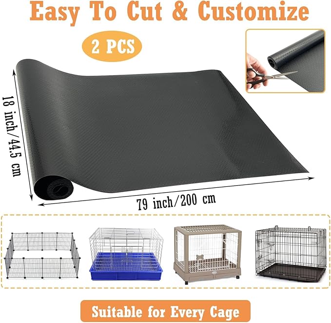 Hamiledyi 2 Packs Guinea Pig Cage Liner Reusable Guinea Pig Bedding Easily Cut to Suit Cage Washable & Anti Slip Guinea Pig Pee Pads for Small Animal Hamster Rat Rabbit Chinchillas-18 x 79", Black