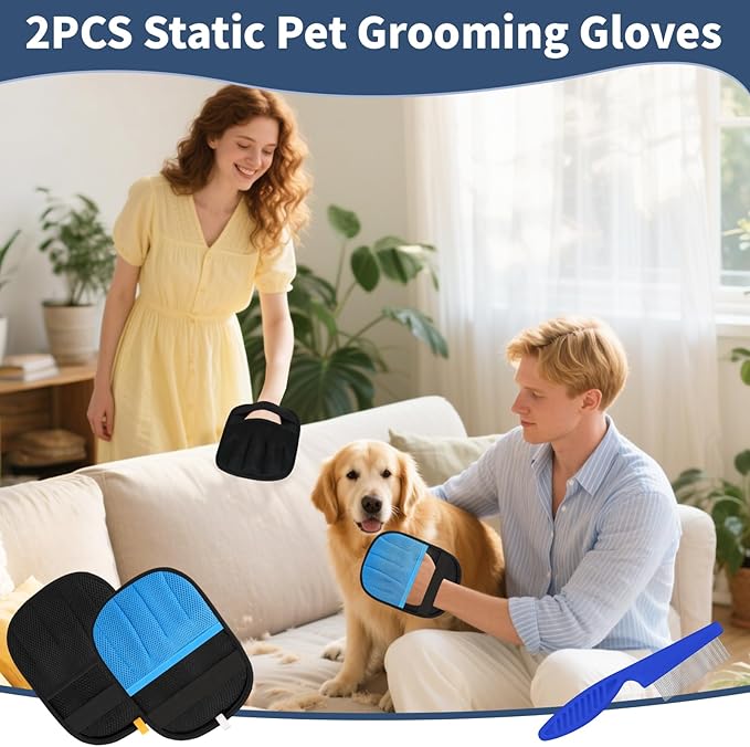 Hysagtek Pet Hair Removal Gloves – Electrostatic Pet Hair Removal Gloves Reusable Five-Finger Cat Dog Fur Remover Grooming Glove Brush Tool for Clothing Couch Funiture Carpet Car Seat
