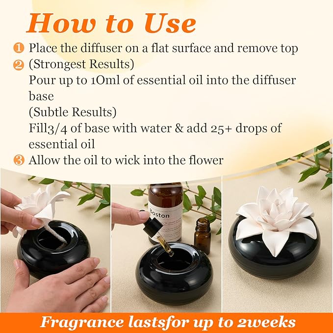 Honeydak 1 Pcs Flower Passive Essential Oil Diffuser Stone White Ceramic Porcelain Floral Diffuser with Container Non Electric Handmade Decorative Tabletops Home Decoration Christmas (Magnolia)