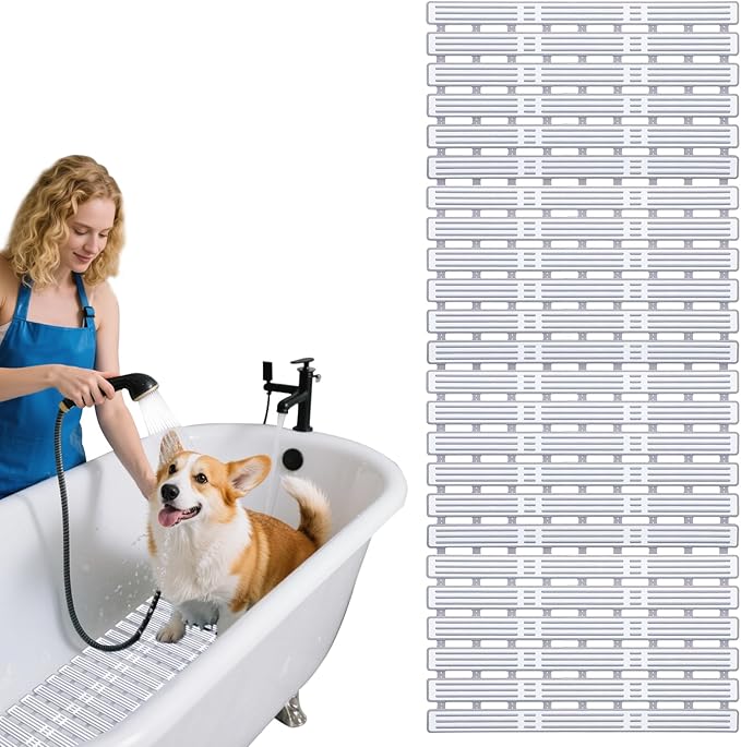 Dog Bath Mat for Pet Shower in Tub - Extra Long 35.43 x 15.74 Inch,DIY Puppy Washing Mat for Bathtub for Dog Grooming,Fast Dry Dog Shower Attachment Mat Senior Friendly Dog Bath Supplies