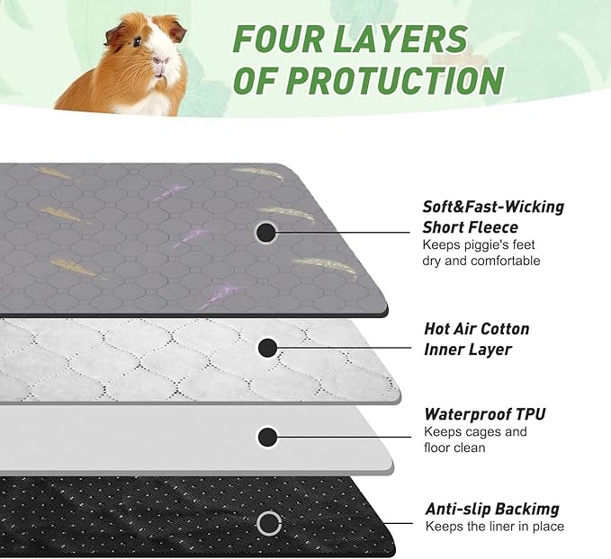 2Pcs Guinea Pig Cage Liners,Guinea Pig Fleece Cage Liners42''X56'' Super Absorbent Washable Pee Pads Reusable for Rabbit Hamster Chinchilla